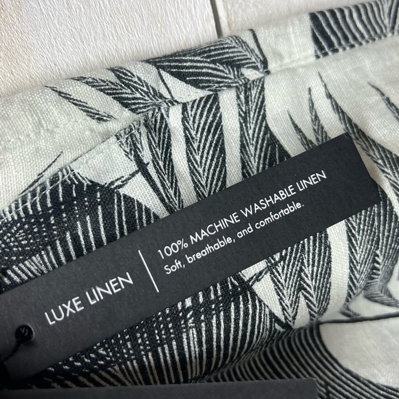 Tahari Linen Pants Womens Large Pull On Wide Leg White Black Tropical Leaves New - Picture 6 of 11